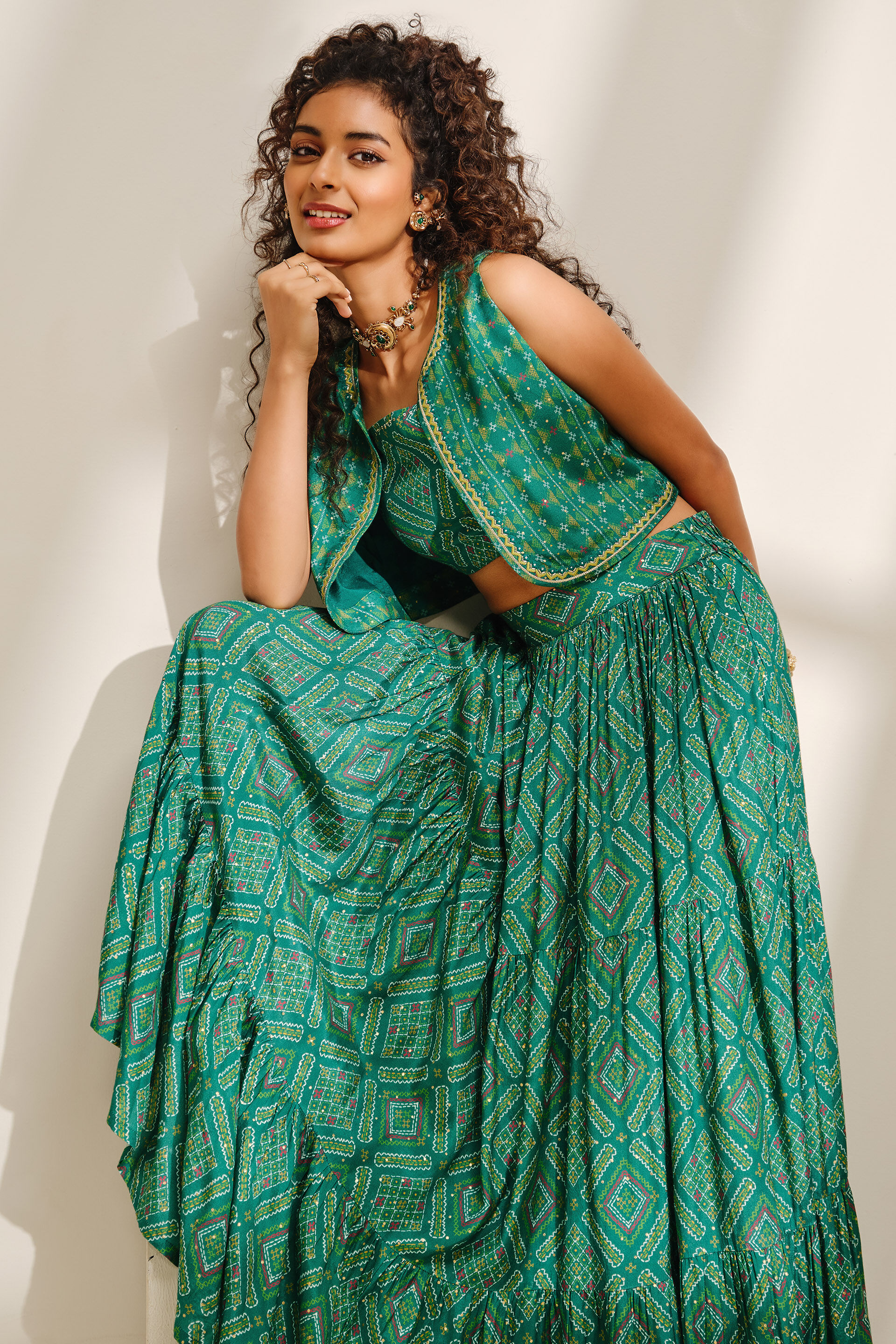 Tarini Teal Skirt Set, Teal, image 5